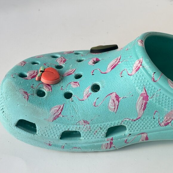Crocs Classic Clog Flamingo Print Mint Green Women's 9 Men's 7 with Jibbitz - Picture 12 of 13